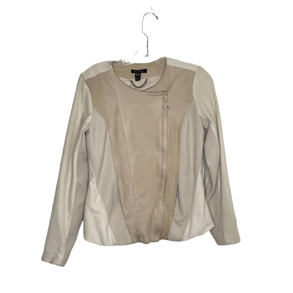 H by Halston Women Cream Tan Colorblock Asymmetrical Moto Jacket Size 0